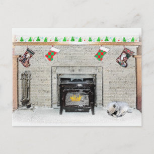 Keeshond Christmas Puppy Dog von Fireplace Paintin Postkarte
