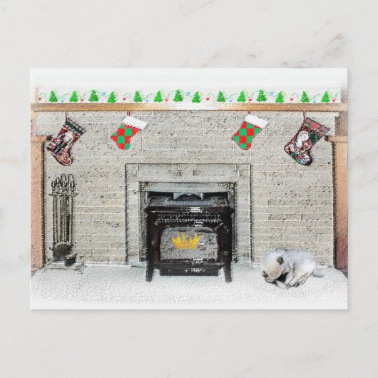 Keeshond Christmas Puppy Dog von Fireplace Paintin Postkarte (Vorderseite)