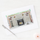 Keeshond Christmas Puppy Dog von Fireplace Paintin Rechteckiger Aufkleber (Umschlag)