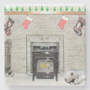 Keeshond Christmas Puppy Dog von Fireplace Paintin Steinuntersetzer
