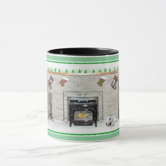 Keeshond Christmas Puppy Dog von Fireplace Paintin Tasse (Zentrum)