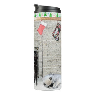 Keeshond Christmas Puppy Dog von Fireplace Paintin Thermosbecher