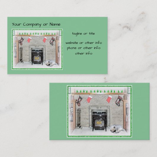 Keeshond Christmas Puppy Dog von Fireplace Paintin Visitenkarte (Vorne/Hinten)