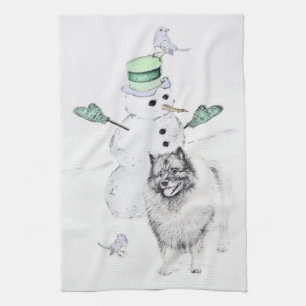 Keeshond Christmas Snowman Painting Dog Art Geschirrtuch