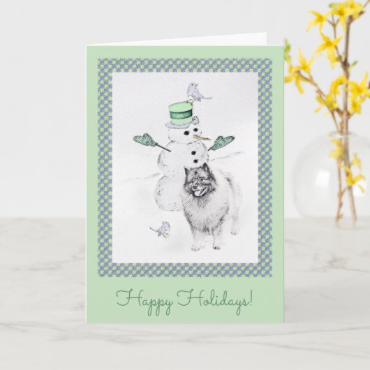 Keeshond Christmas Snowman Painting Dog Art Karte (Gelbe Blume)