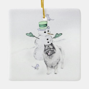 Keeshond Christmas Snowman Painting Dog Art Keramikornament