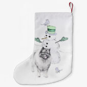 Keeshond Christmas Snowman Painting Dog Art Kleiner Weihnachtsstrumpf (Rückseite)