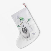 Keeshond Christmas Snowman Painting Dog Art Kleiner Weihnachtsstrumpf (Rückseite (Hängend))