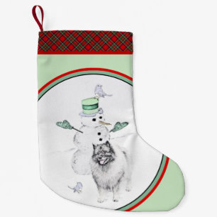 Keeshond Christmas Snowman Painting Dog Art Kleiner Weihnachtsstrumpf