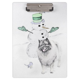 Keeshond Christmas Snowman Painting Dog Art Klemmbrett