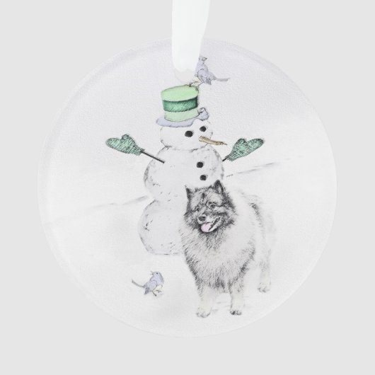 Keeshond Christmas Snowman Painting Dog Art Ornament (Vorderseite)