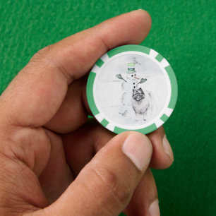 Keeshond Christmas Snowman Painting Dog Art Pokerchips