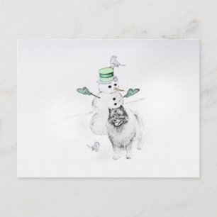 Keeshond Christmas Snowman Painting Dog Art Postkarte