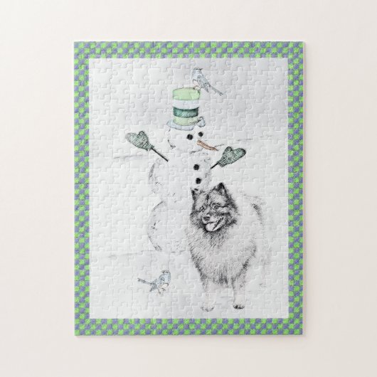 Keeshond Christmas Snowman Painting Dog Art Puzzle (Vertikal)