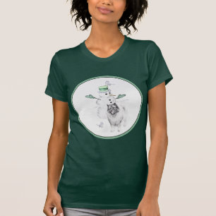 Keeshond Christmas Snowman Painting Dog Art T-Shirt
