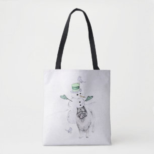 Keeshond Christmas Snowman Painting Dog Art Tasche