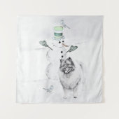 Keeshond Christmas Snowman Painting Dog Art Wandteppich (Vorderseite (Horizontal))
