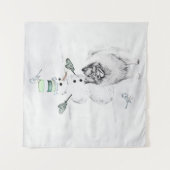 Keeshond Christmas Snowman Painting Dog Art Wandteppich (Vorderseite)