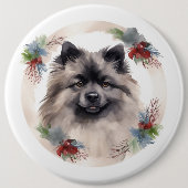 Keeshond Christmas Wreath Festivals Button (Vorderseite)