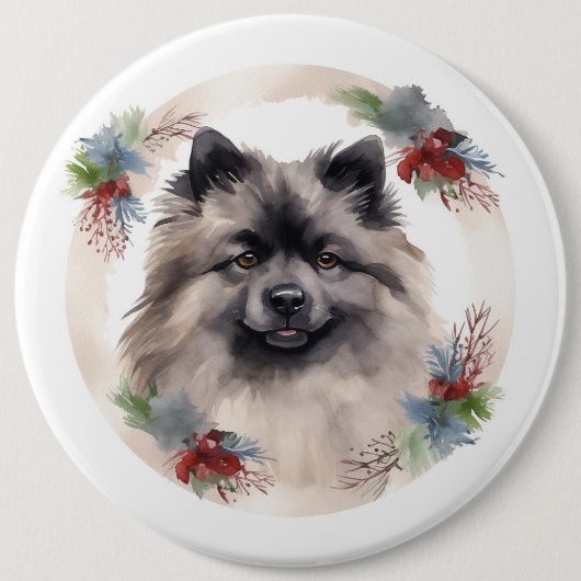 Keeshond Christmas Wreath Festivals Button (Vorderseite)