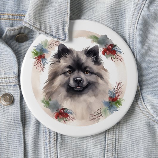 Keeshond Christmas Wreath Festivals Button (Beispiel)