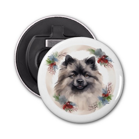 Keeshond Christmas Wreath Festivals Flaschenöffner (Vorderseite)