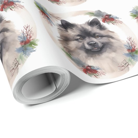Keeshond Christmas Wreath Festivals Geschenkpapier (Rolleneckpunkt)