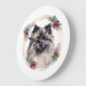 Keeshond Christmas Wreath Festivals Große Wanduhr (Winkel)
