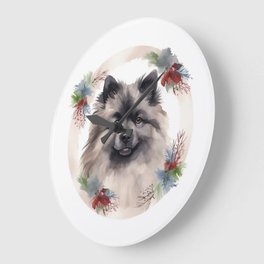 Keeshond Christmas Wreath Festivals Große Wanduhr (Winkel)