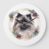 Keeshond Christmas Wreath Festivals Große Wanduhr (Vorderseite)