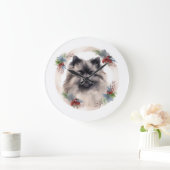 Keeshond Christmas Wreath Festivals Große Wanduhr (Zuhause)