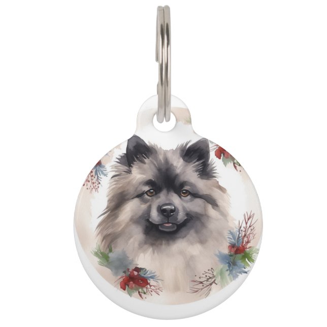 Keeshond Christmas Wreath Festivals Haustiermarke (Vorderseite)
