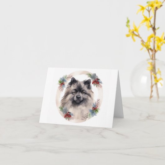 Keeshond Christmas Wreath Festivals Karte (Gelbe Blume)