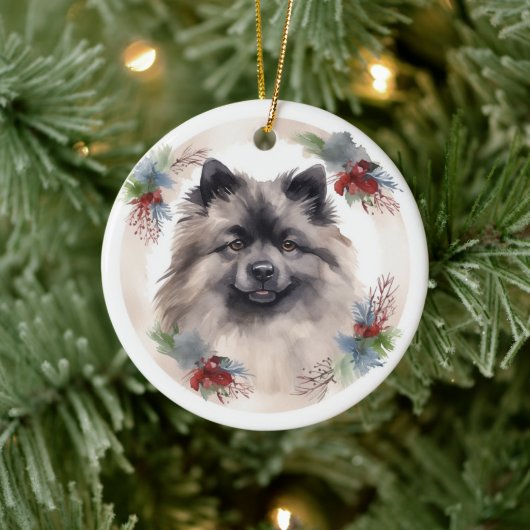 Keeshond Christmas Wreath Festivals Keramik Ornament (Baum)