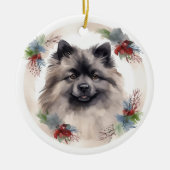 Keeshond Christmas Wreath Festivals Keramik Ornament (Vorne)