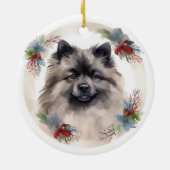 Keeshond Christmas Wreath Festivals Keramik Ornament (Hinten)