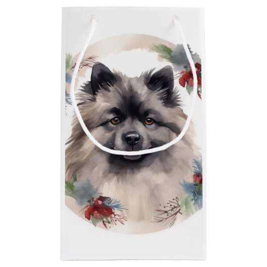 Keeshond Christmas Wreath Festivals Kleine Geschenktüte (Rückseite)