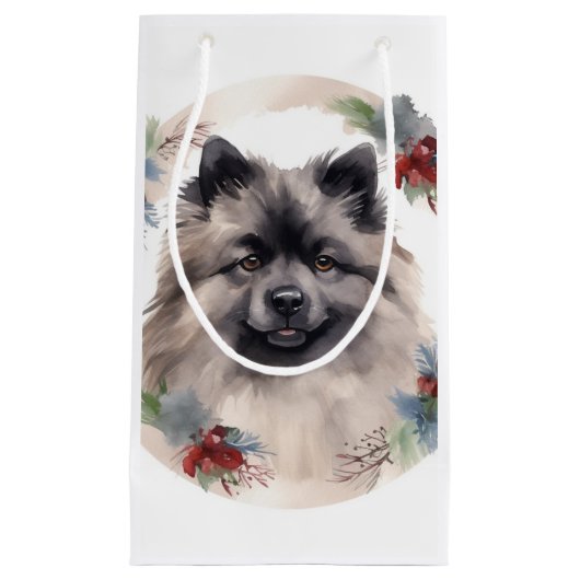 Keeshond Christmas Wreath Festivals Kleine Geschenktüte (Vorderseite)