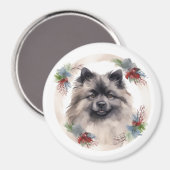 Keeshond Christmas Wreath Festivals Magnet (Vorderseite/Rückseite)