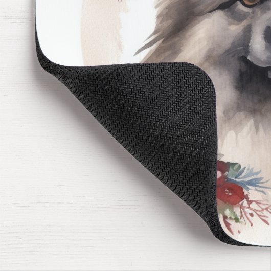 Keeshond Christmas Wreath Festivals Mousepad (Ecke)