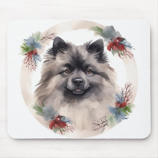 Keeshond Christmas Wreath Festivals Mousepad (Vorne)