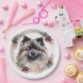 Keeshond Christmas Wreath Festivals Pappteller (Party)