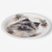Keeshond Christmas Wreath Festivals Pappteller (Schrägansicht)