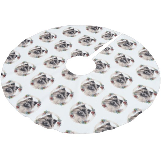 Keeshond Christmas Wreath Festivals Polyester Weihnachtsbaumdecke (Schrägansicht)