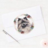 Keeshond Christmas Wreath Festivals Runder Aufkleber (Umschlag)