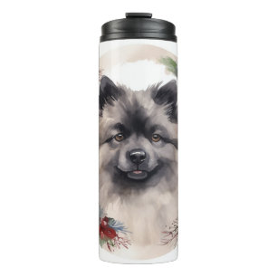 Keeshond Christmas Wreath Festivals Thermosbecher