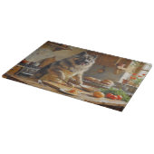 Keeshond Cooking in Kitchen Schneidebrett (Ecke)