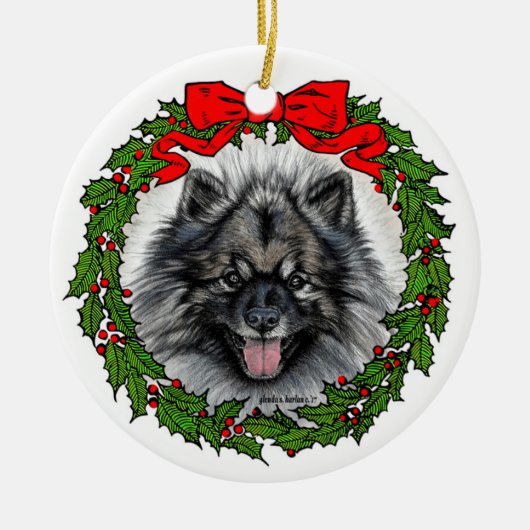 Keeshond Dog Art von Glenda S. Harlan Keramik Ornament (Vorne)