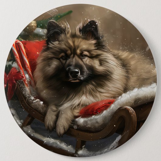 keeshond Dog Christmas Festive Button (Vorderseite)