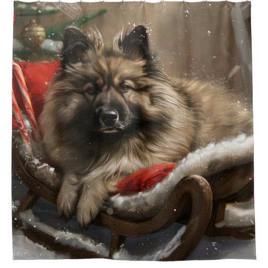 keeshond Dog Christmas Festive Duschvorhang (Vorderseite)
